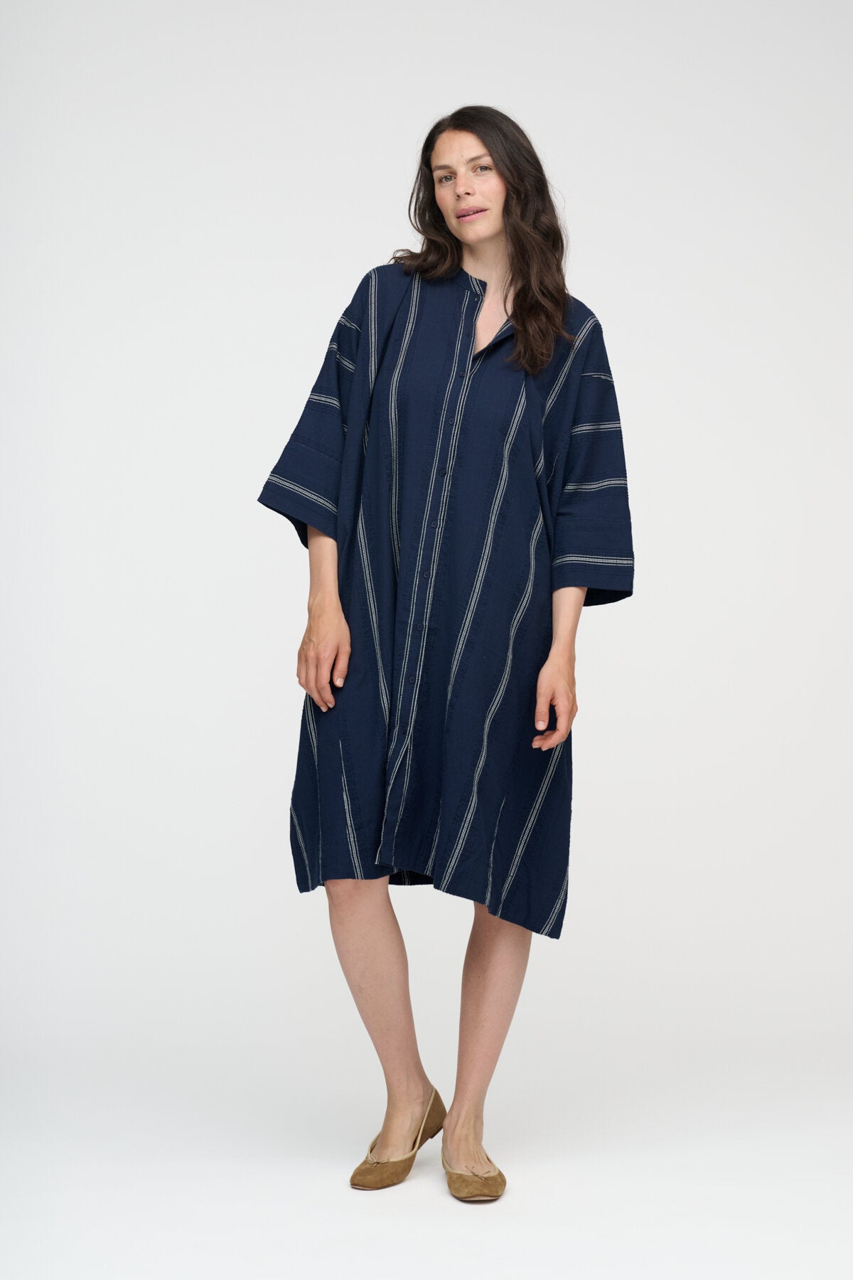 Lively Stripe skjortekjole - Dark navy/White